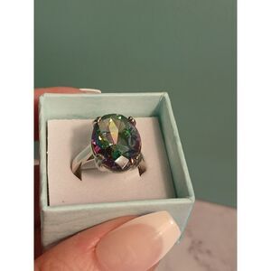 Genuine Rainbow Fire Mystic Lab Topaz Ring – S925 Sterling Silver, High Sparkle